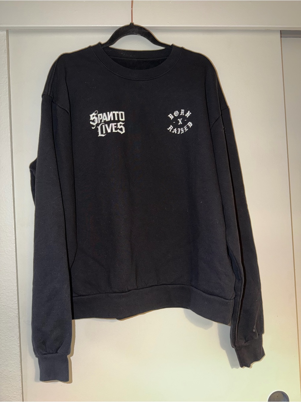 BORN X RAISED Black Crewneck with White Chest Graphics